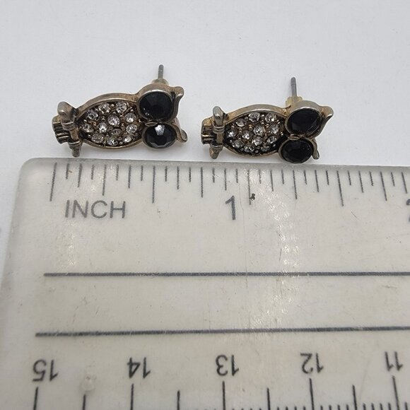 Cute Owl Earrings Black and Rhinestones‎ Never Worn - Picture 3 of 3